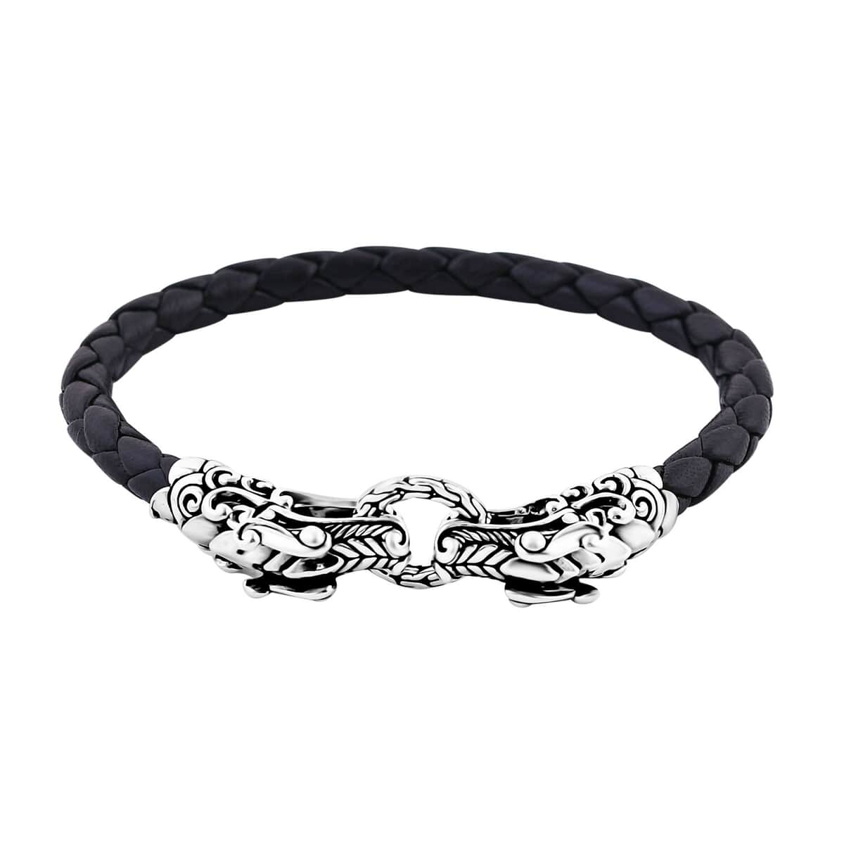 Bali Legacy Dragon Bracelet in Sterling Silver and Leather Cord (6.50 In) image number 0