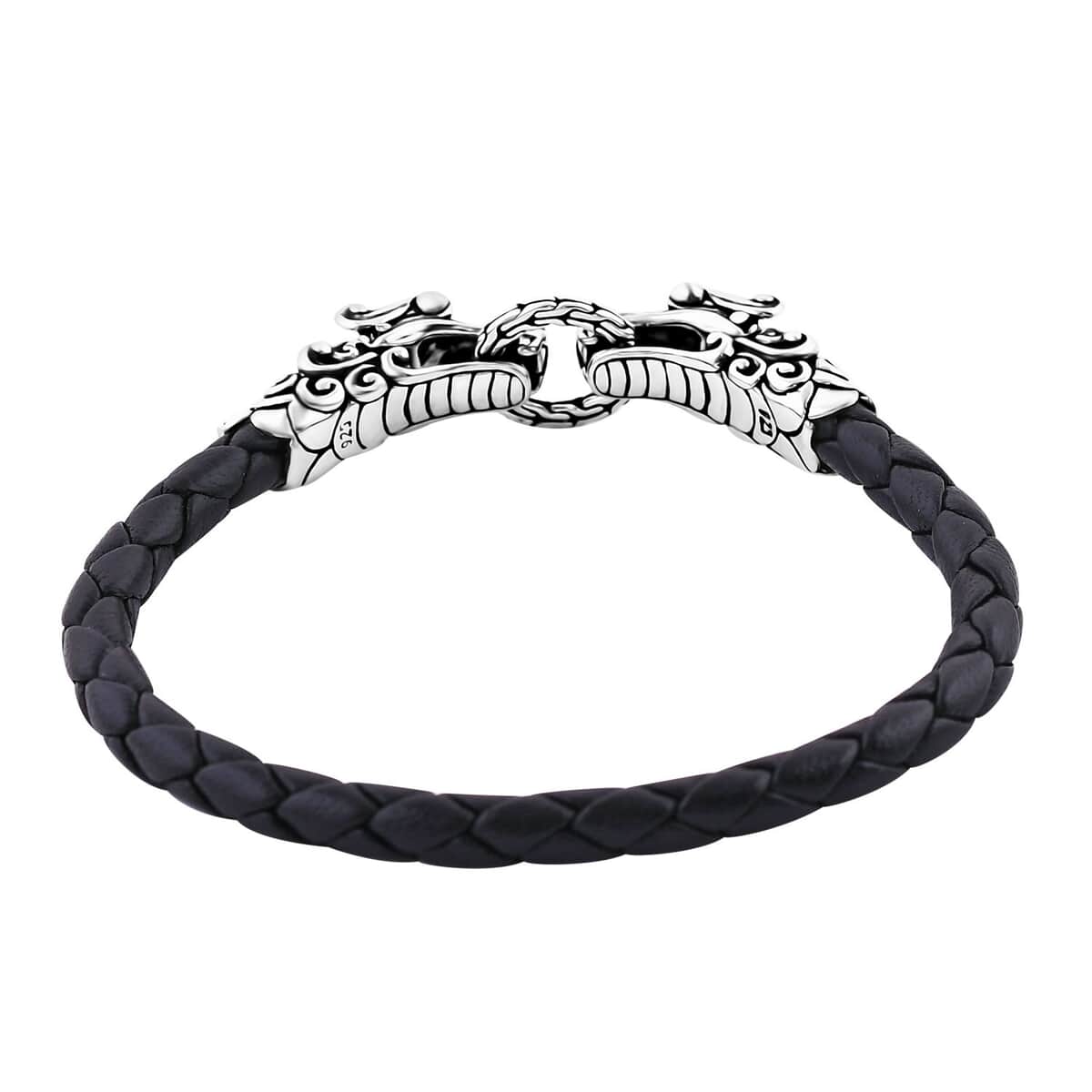 Bali Legacy Dragon Bracelet in Sterling Silver and Leather Cord (6.50 In) image number 3