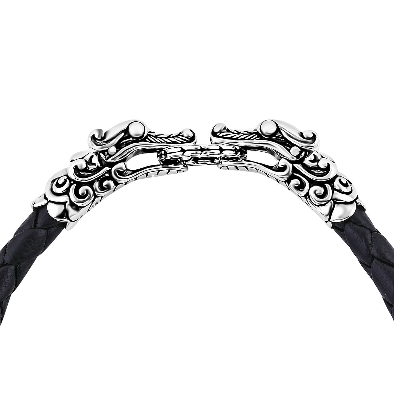 Bali Legacy Dragon Bracelet in Sterling Silver and Leather Cord (6.50 In)