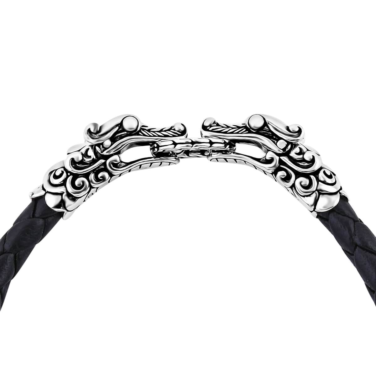 Bali Legacy Dragon Bracelet in Sterling Silver and Leather Cord (6.50 In) image number 4