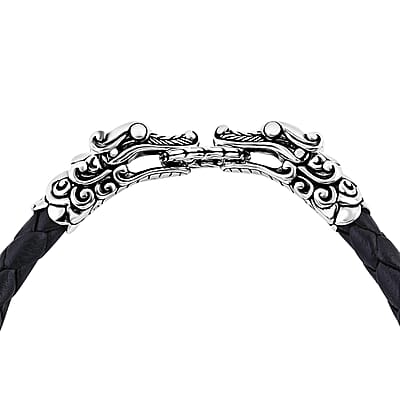 Bali Legacy Dragon Bracelet in Sterling Silver and Leather Cord (6.50 In)