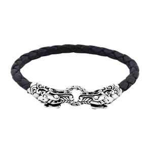 Bali Legacy Dragon Bracelet in Sterling Silver and Leather Cord (7.25 In)