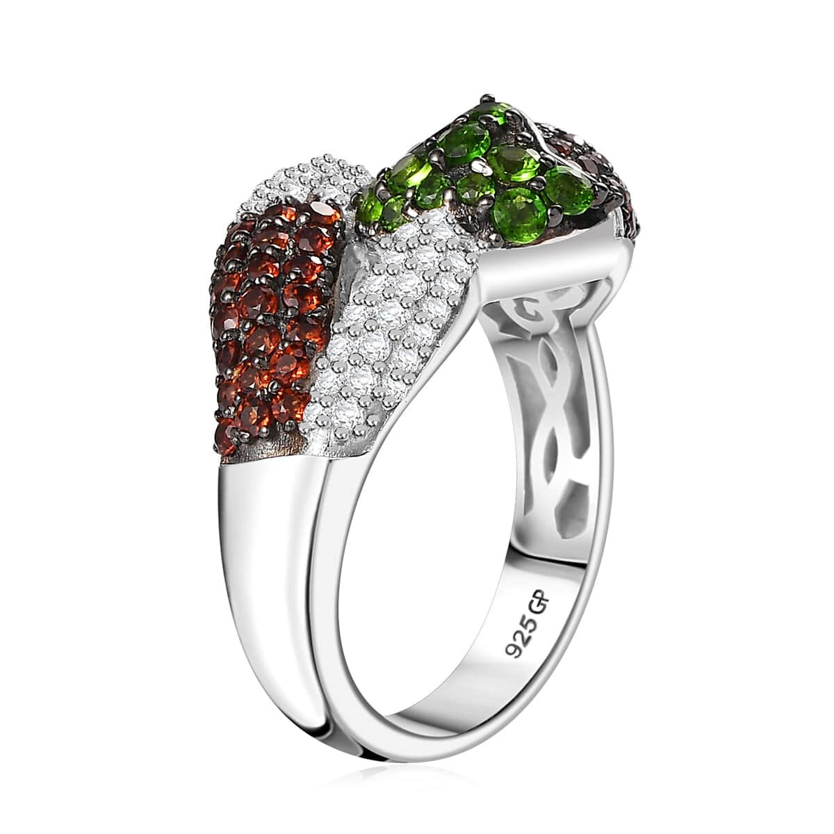 GP Multi Gemstone Bypass Ring in Rhodium Over Sterling Silver (Size 5.0) 2.40 ctw image number 3