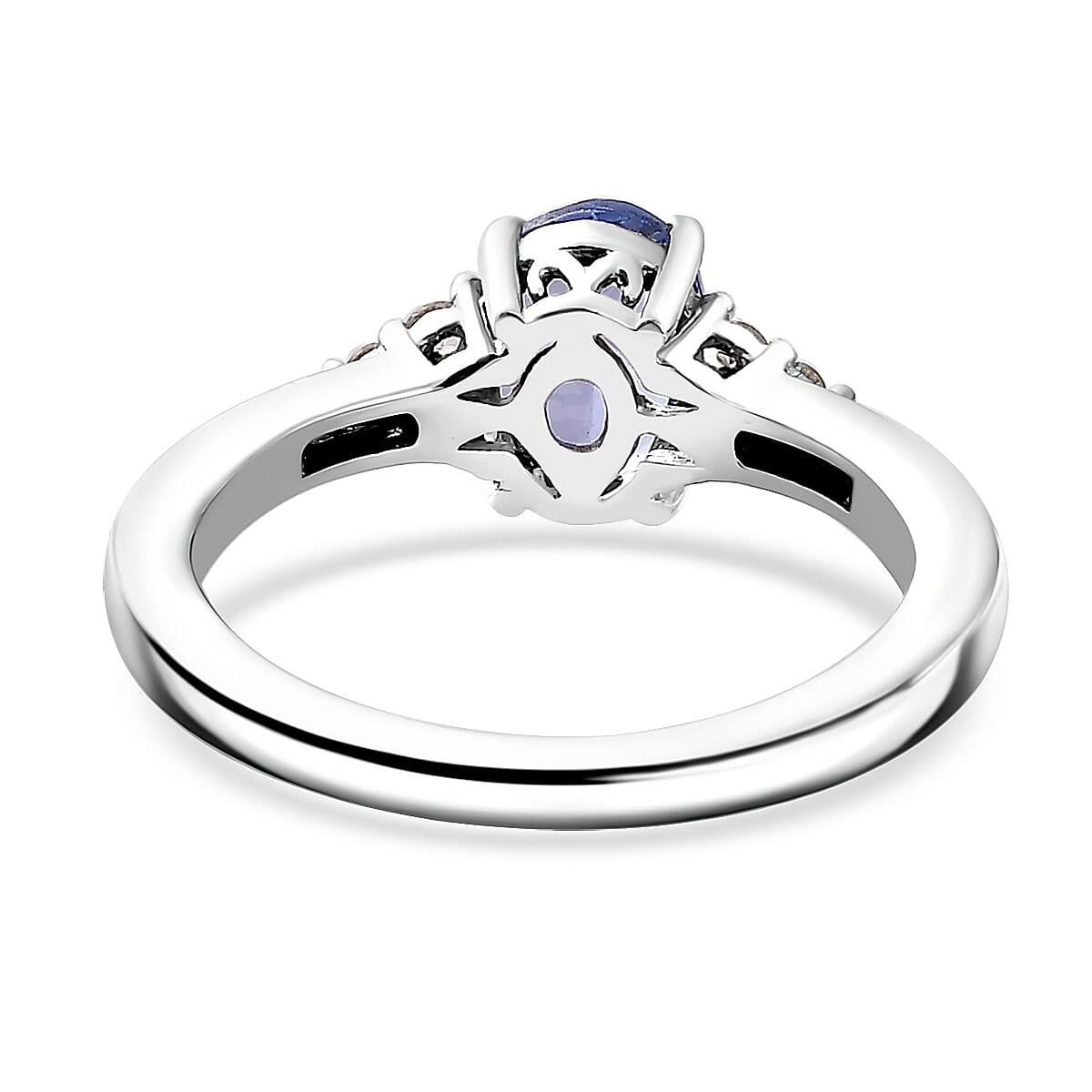 Tanzanite and White Zircon Ring in Rhodium Over Sterling Silver (Size 5.0) 1.00 ctw
