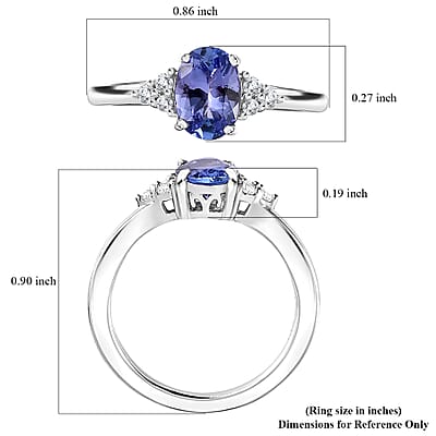 Tanzanite and White Zircon Ring in Rhodium Over Sterling Silver (Size 5.0) 1.00 ctw