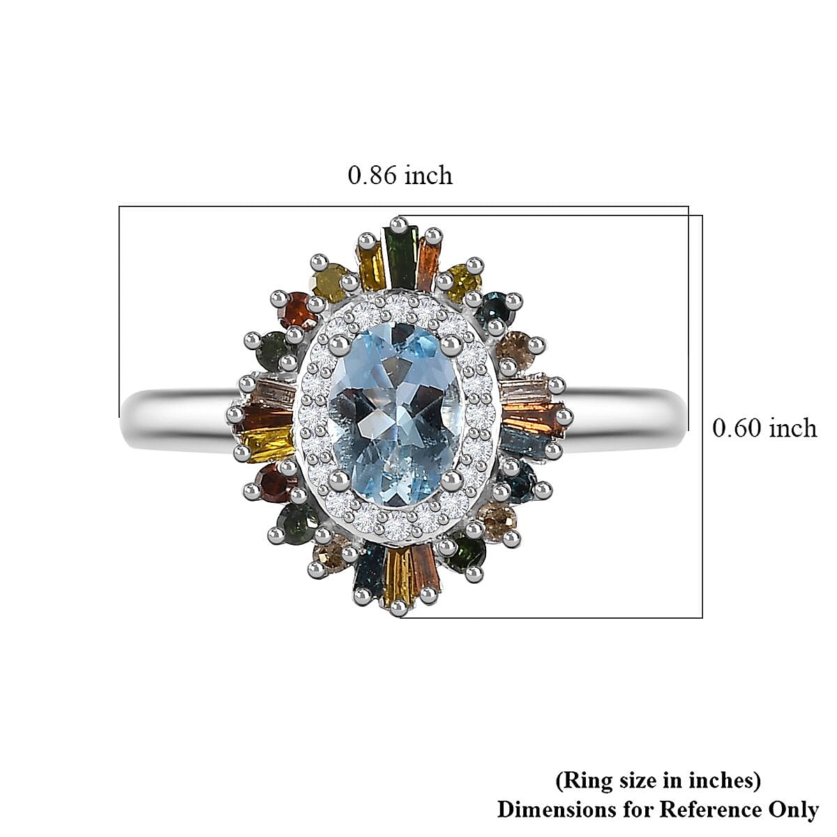 Santa Maria Aquamarine and Multi Diamond Floral Ring in Rhodium Over Sterling Silver (Size 5.0) 1.25 ctw
