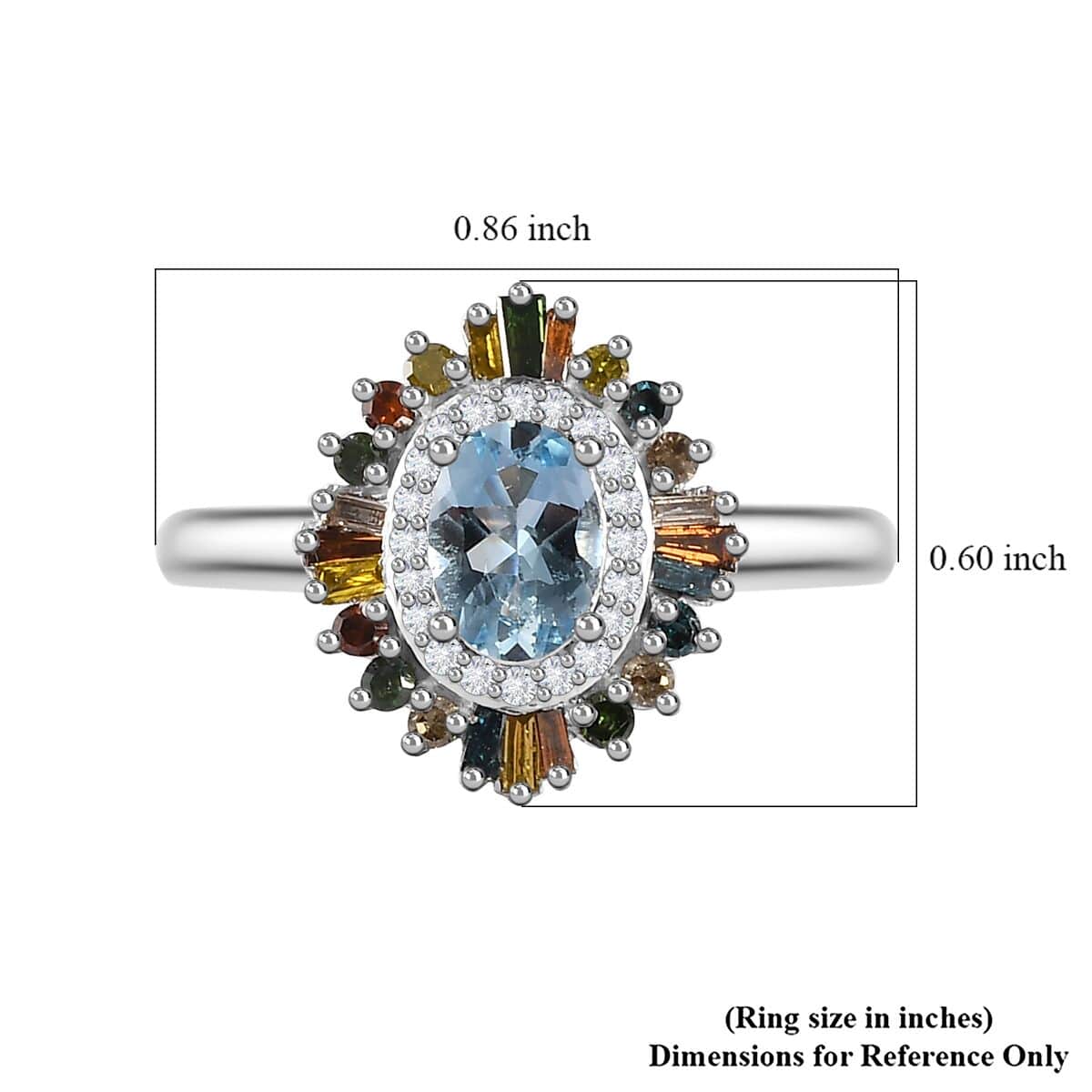 Santa Maria Aquamarine, Multi Diamond (Natural & IR) (0.50 cts) Double Halo Ring in Rhodium Over Sterling Silver (Size 5.0) 1.25 ctw image number 5