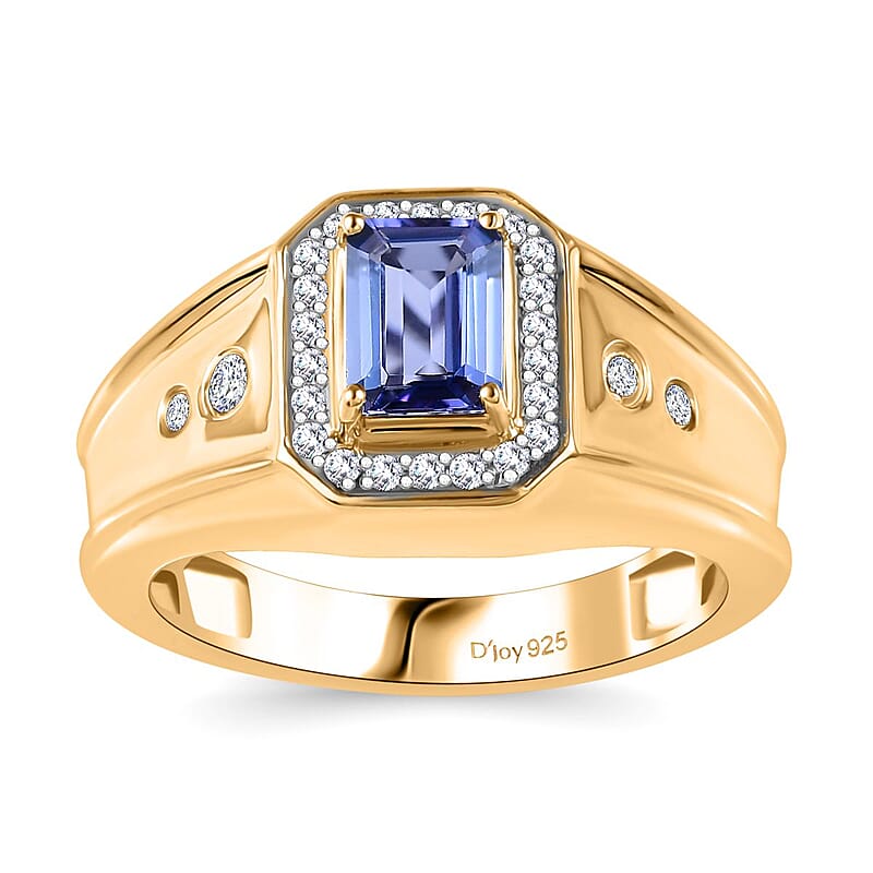 Premium Tanzanite and Moissanite 1.35 ctw Men's Ring in 18K Vermeil Yellow Gold Over Sterling Silver (Size 9.0)