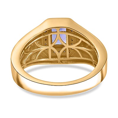 Premium Tanzanite and Moissanite 1.35 ctw Men's Ring in 18K Vermeil Yellow Gold Over Sterling Silver (Size 9.0)