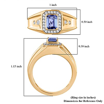 Premium Tanzanite and Moissanite 1.35 ctw Men's Ring in 18K Vermeil Yellow Gold Over Sterling Silver (Size 9.0)