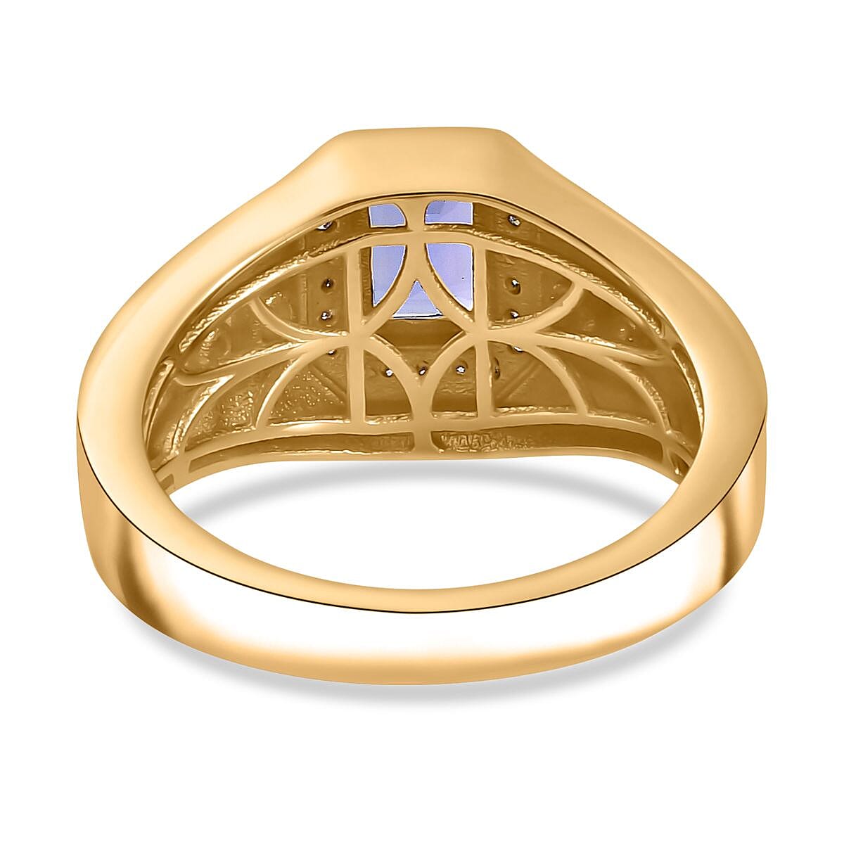 Premium Tanzanite and Moissanite 1.35 ctw Men's Ring in 18K Vermeil Yellow Gold Over Sterling Silver (Size 12.0) image number 4