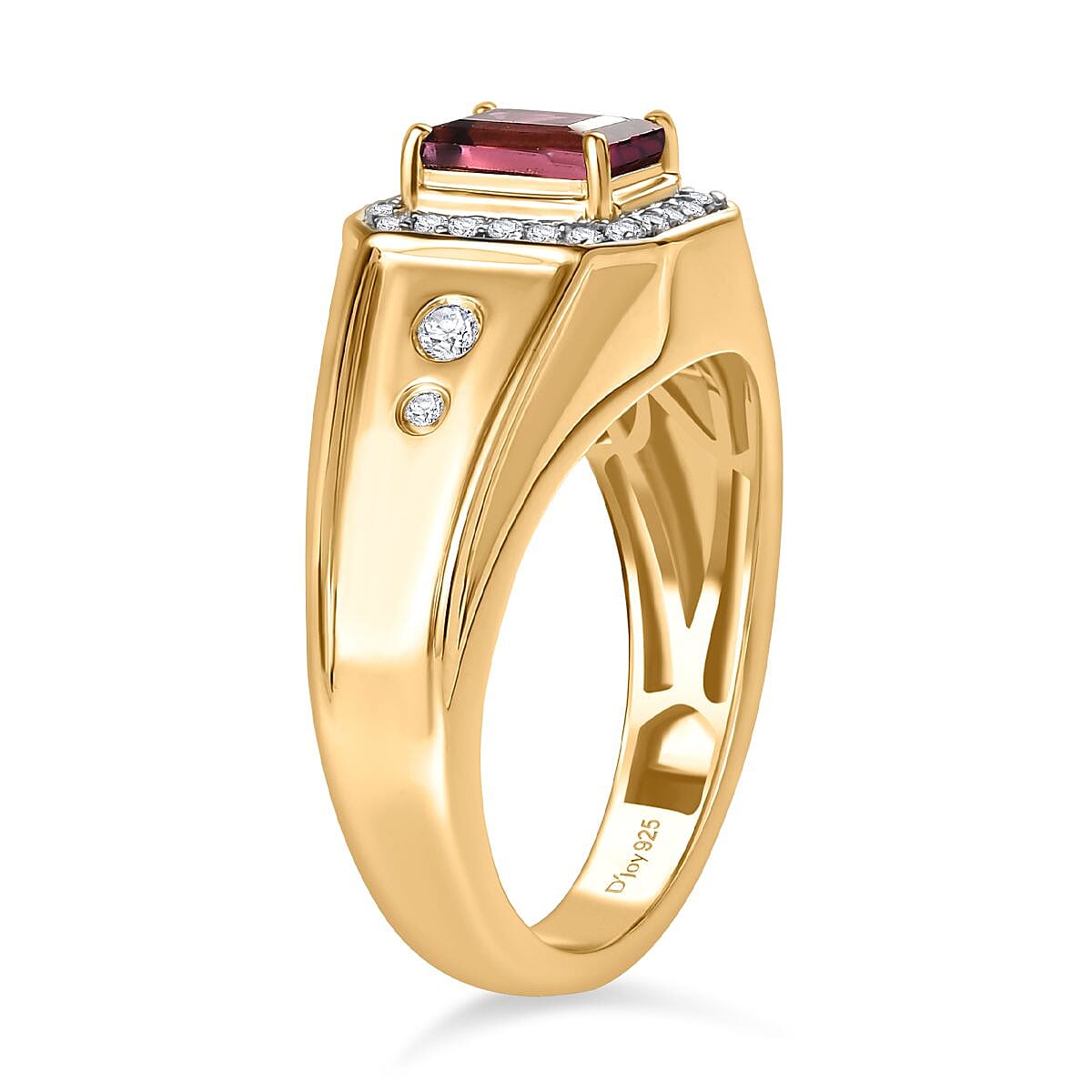TLV Premium Ouro Fino Rubellite, Moissanite Men's Ring in 18K Vermeil YG Over Sterling Silver (Size 9.0) 1.60 ctw image number 3