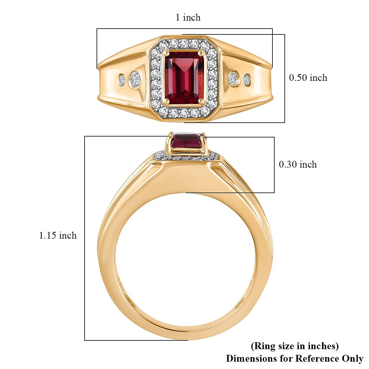 TLV Premium Ouro Fino Rubellite, Moissanite Men's Ring in 18K Vermeil YG Over Sterling Silver (Size 9.0) 1.60 ctw image number 5