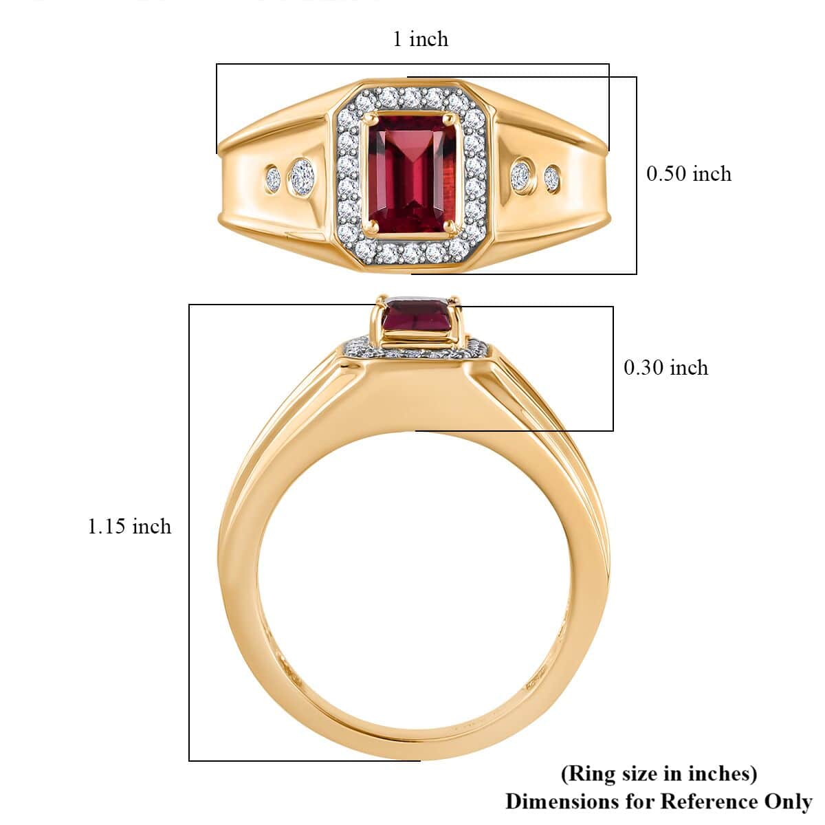 Premium Ouro Fino Rubellite and Moissanite 1.40 ctw Men's Ring in 18K Vermeil Yellow Gold Over Sterling Silver (Size 10.0)  image number 5