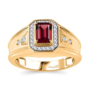 TLV Premium Ouro Fino Rubellite, Moissanite Men's Ring in 18K Vermeil YG Over Sterling Silver (Size 9.0) 1.60 ctw