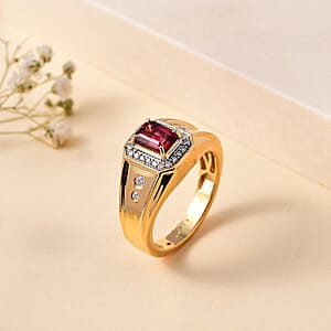 TLV Premium Ouro Fino Rubellite, Moissanite Men's Ring in 18K Vermeil YG Over Sterling Silver (Size 9.0) 1.60 ctw
