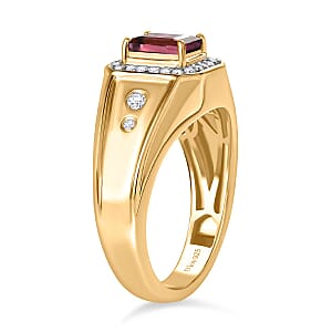 TLV Premium Ouro Fino Rubellite, Moissanite Men's Ring in 18K Vermeil YG Over Sterling Silver (Size 9.0) 1.60 ctw