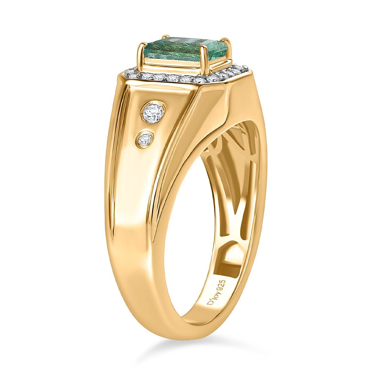 Premium Kagem Zambian Emerald and Moissanite 1.25 ctw Men's Ring in 18K Vermeil Yellow Gold Over Sterling Silver (Size 12.0)  image number 3