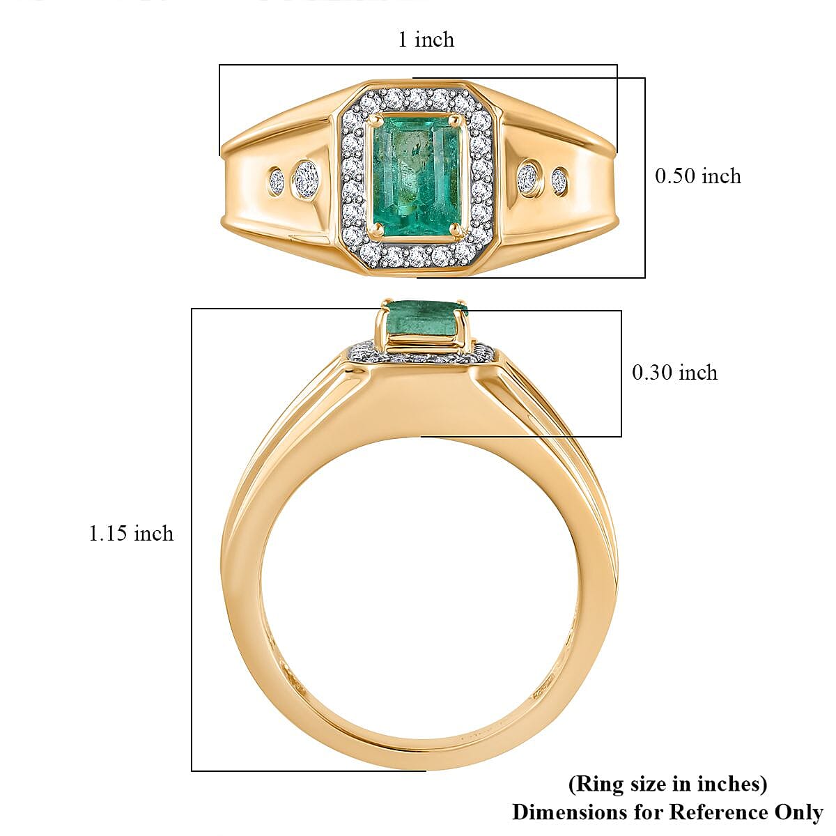 Premium Kagem Zambian Emerald and Moissanite 1.25 ctw Men's Ring in 18K Vermeil Yellow Gold Over Sterling Silver (Size 12.0)  image number 5