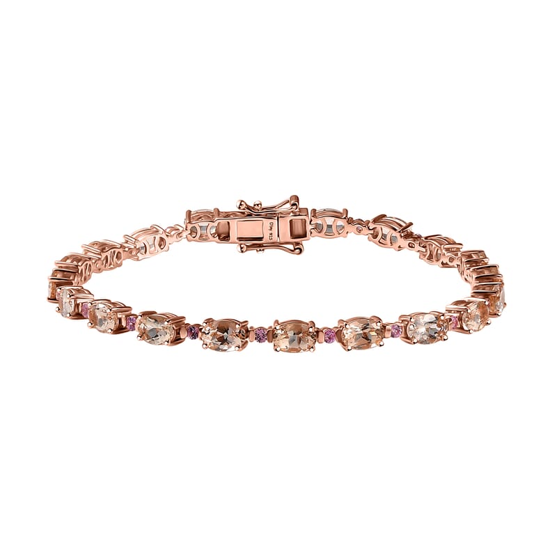 Premium Marropino Morganite and Madagascar Pink Sapphire 9.40 ctw Bracelet in 18K Vermeil Rose Gold Over Sterling Silver (7.25 In)