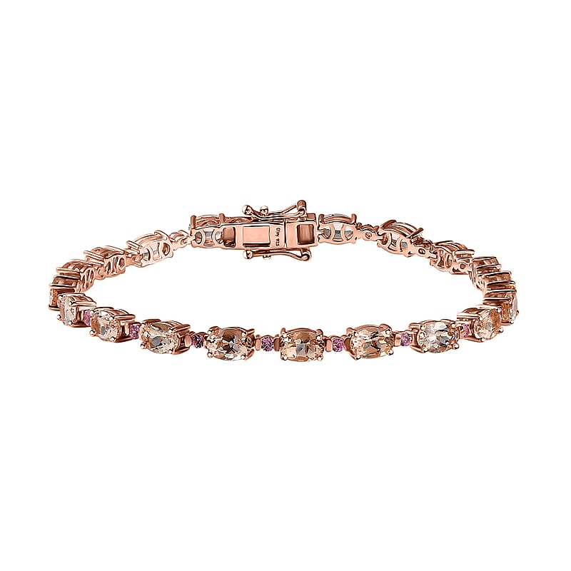 Premium Marropino Morganite and Madagascar Pink Sapphire 9.40 ctw Bracelet in 18K Vermeil Rose Gold Over Sterling Silver (7.25 In)