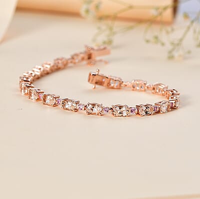 Premium Marropino Morganite and Madagascar Pink Sapphire 9.40 ctw Bracelet in 18K Vermeil Rose Gold Over Sterling Silver (7.25 In)