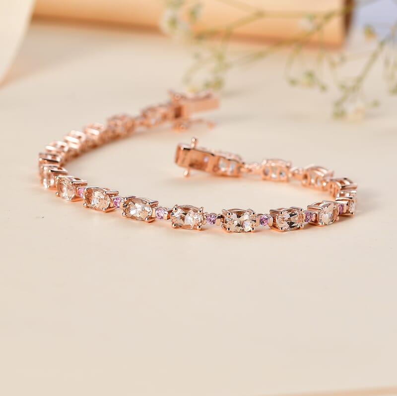 Premium Marropino Morganite and Madagascar Pink Sapphire 9.40 ctw Bracelet in 18K Vermeil Rose Gold Over Sterling Silver (7.25 In)