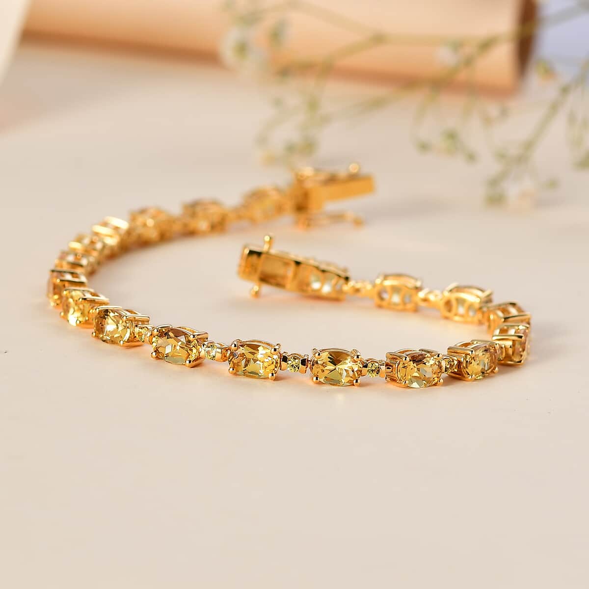 Premium Brazilian Heliodor and Madagascar Yellow Sapphire 10.00 ctw Bracelet in 18K Vermeil Yellow Gold Over Sterling Silver (7.25 In) image number 1