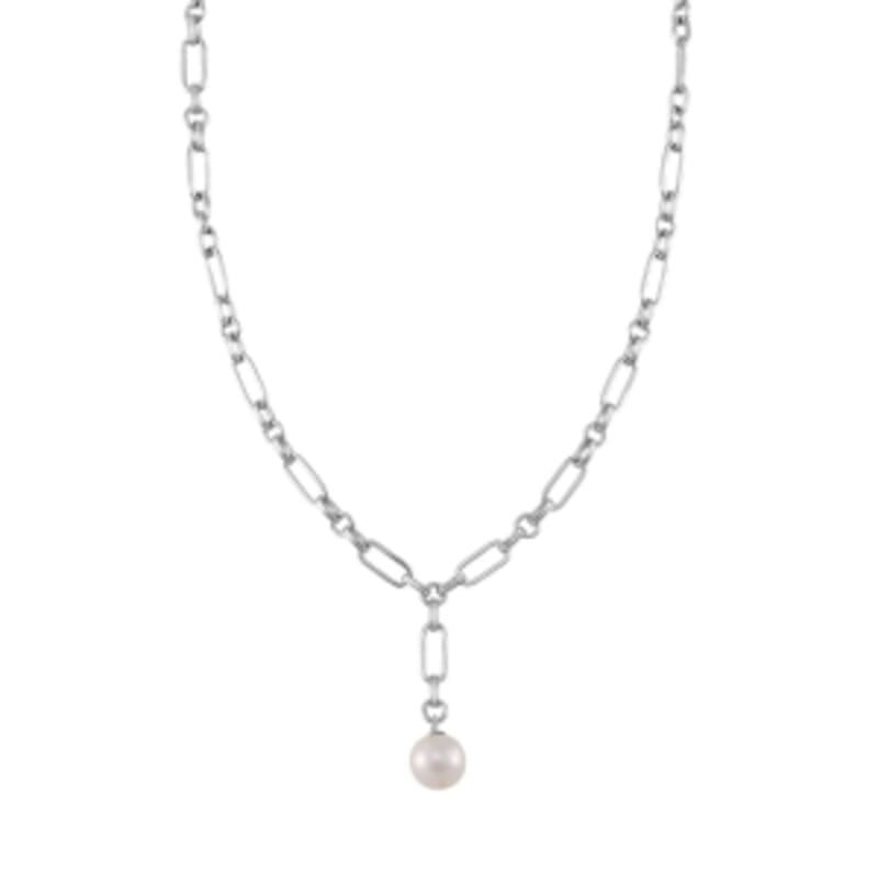 White Edison Pearl Fancy 8.38 ctw Necklace in Rhodium Over Sterling Silver 18-20 Inches
