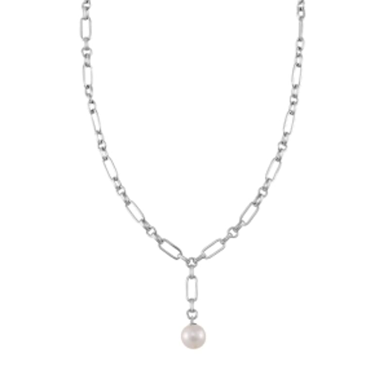 White Edison Pearl Fancy 8.38 ctw Necklace in Rhodium Over Sterling Silver 18-20 Inches