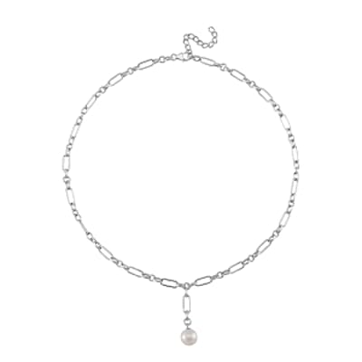 White Edison Pearl Fancy 8.38 ctw Necklace in Rhodium Over Sterling Silver 18-20 Inches