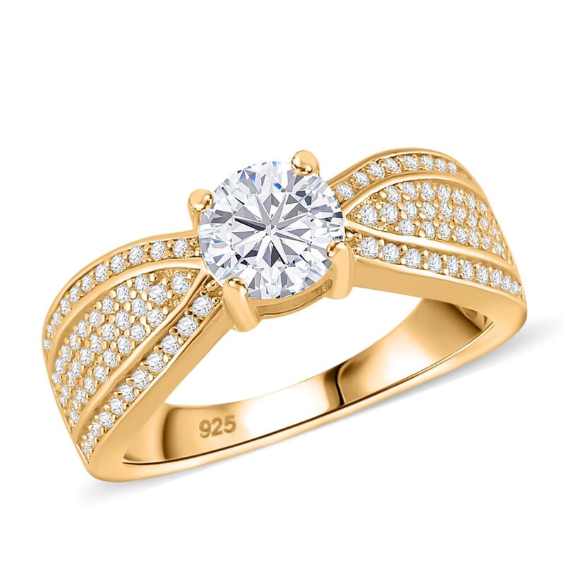 Moissanite 1.51 ctw Ring in 18K Vermeil Yellow Gold Over Sterling Silver (Size 6.5)