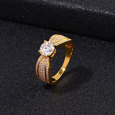 Moissanite 1.51 ctw Ring in 18K Vermeil Yellow Gold Over Sterling Silver (Size 6.5)