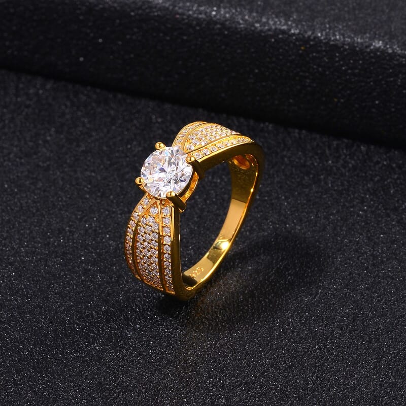 Moissanite 1.51 ctw Ring in 18K Vermeil Yellow Gold Over Sterling Silver (Size 6.5)
