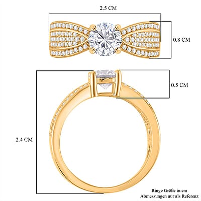 Moissanite 1.51 ctw Ring in 18K Vermeil Yellow Gold Over Sterling Silver (Size 6.5)