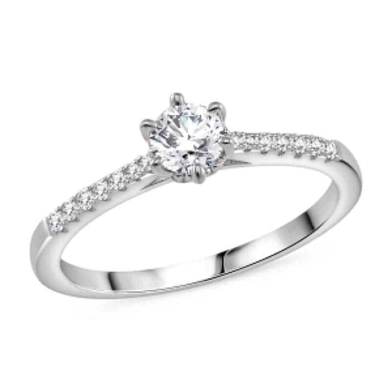 Moissanite 0.43 ctw Fancy Ring in Rhodium Over Sterling Silver (Size 11.5)