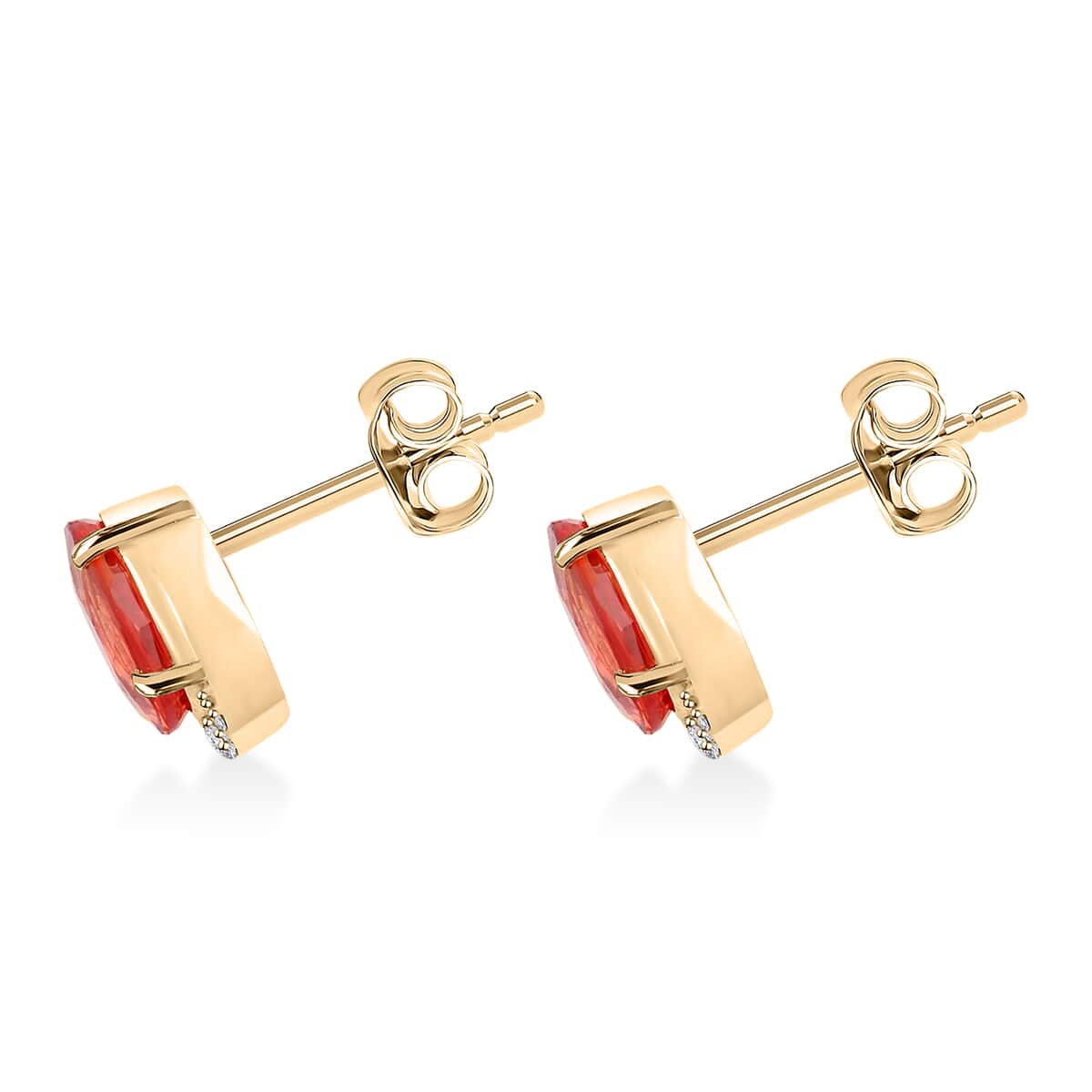 Luxoro AAA Red Sapphire and I2 Diamond 2.20 ctw Stud Earrings in 10K Yellow Gold image number 3