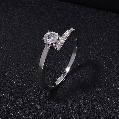 Moissanite 0.40 ctw Ring in Rhodium Over Sterling Silver (Size 11.5)