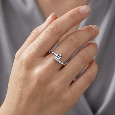 Moissanite 0.40 ctw Ring in Rhodium Over Sterling Silver (Size 11.5)