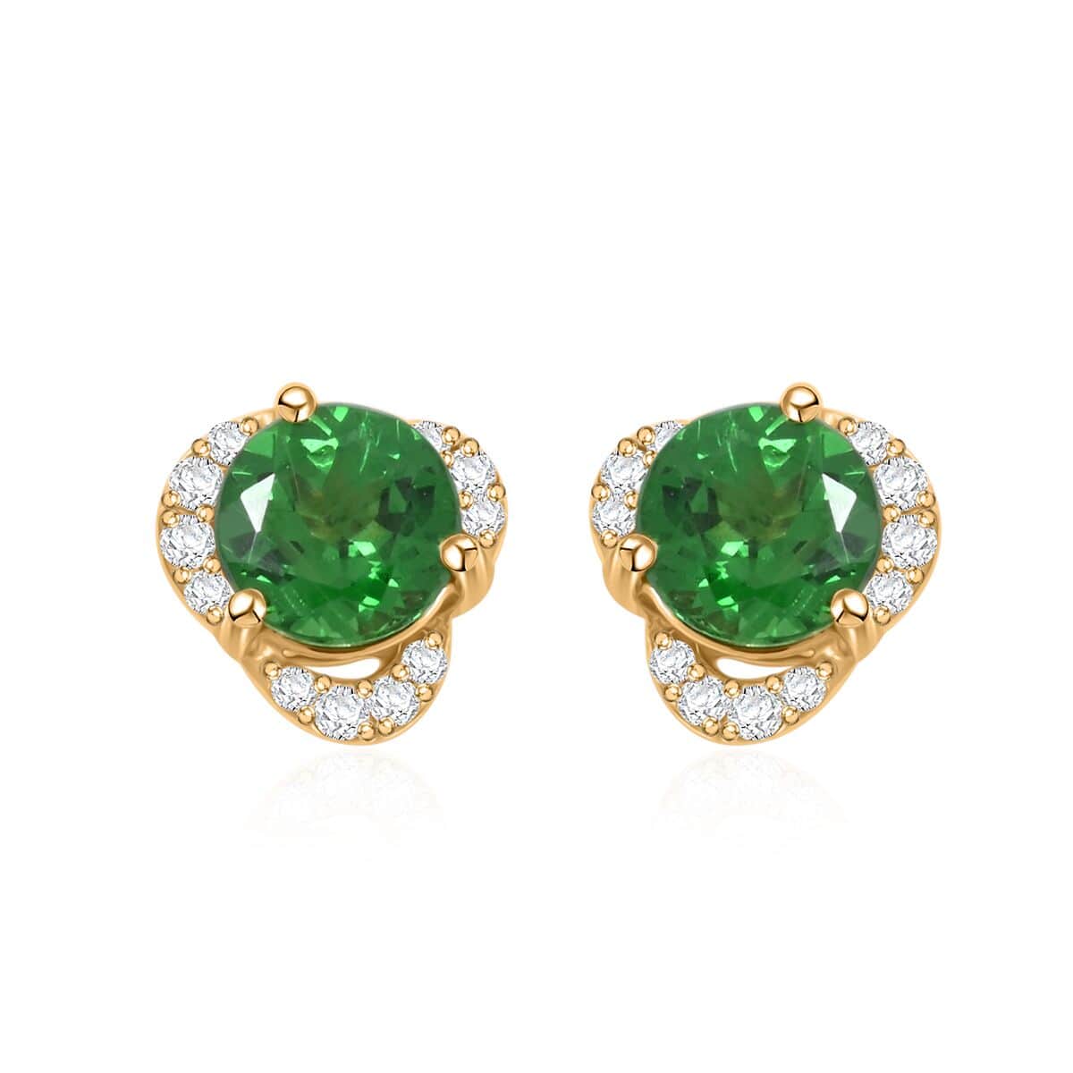 Certified & Appraised Luxoro 14K Yellow Gold AAA Tsavorite Garnet and I2 Diamond Earrings 1.30 ctw image number 0