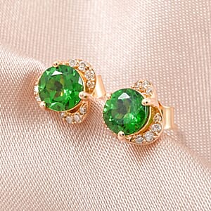 Certified & Appraised Luxoro 14K Yellow Gold AAA Tsavorite Garnet and I2 Diamond Earrings 1.30 ctw