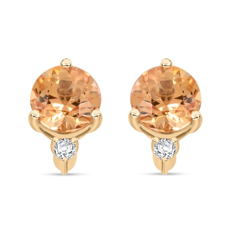 Certified & Appraised Luxoro 10K Yellow Gold AAA Imperial Topaz and I2 Diamond Earrings 1.20 ctw