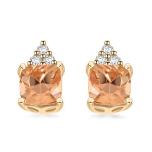 Certified & Appraised Luxoro 10K Yellow Gold AAA Imperial Topaz and I2 Diamond Earrings 1.60 ctw