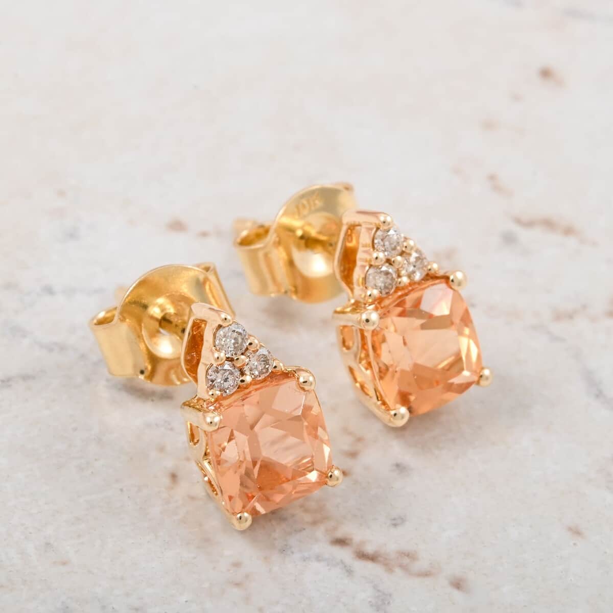 Certified & Appraised Luxoro 10K Yellow Gold AAA Imperial Topaz and I2 Diamond Earrings 1.60 ctw image number 1