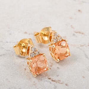 Certified & Appraised Luxoro 10K Yellow Gold AAA Imperial Topaz and I2 Diamond Earrings 1.60 ctw