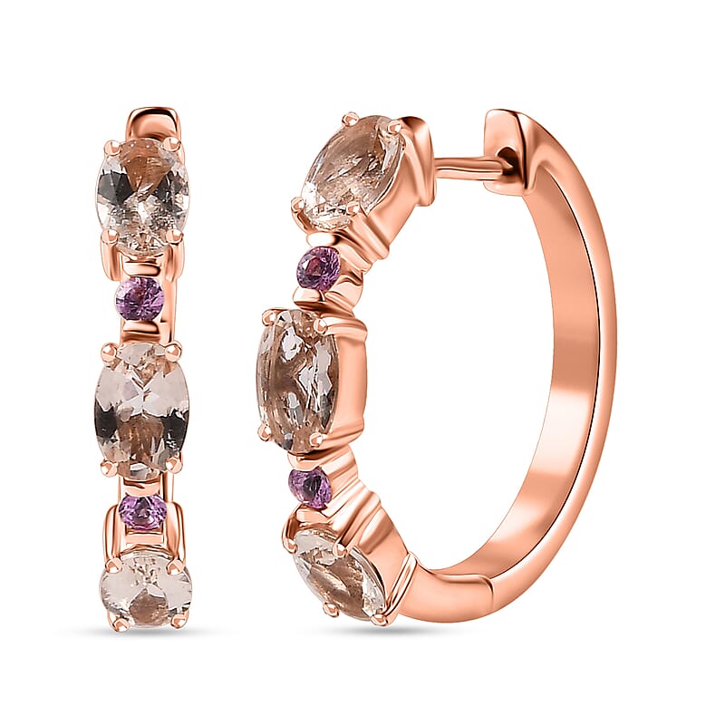 D'Joy Premium Marropino Morganite and Madagascar Pink Sapphire 2.80 ctw Earrings in 18K Vermeil Rose Gold Over Sterling Silver