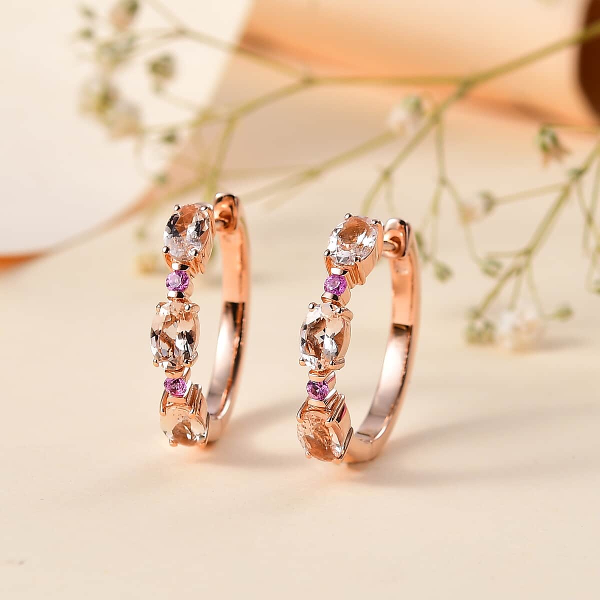 Premium Marropino Morganite and Madagascar Pink Sapphire 2.80 ctw Earrings in 18K Vermeil Rose Gold Over Sterling Silver image number 1