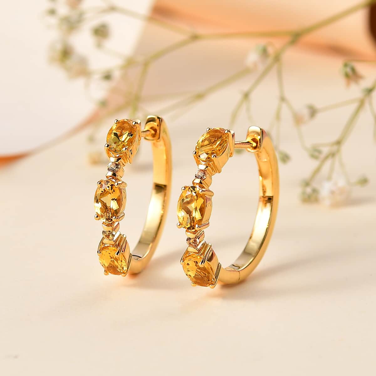 Premium Brazilian Heliodor and Madagascar Yellow Sapphire 2.60 ctw Earrings in 18K Vermeil Yellow Gold Over Sterling Silver image number 1