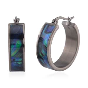 Abalone Shell J-Hook Earrings in ION Plated Black Stainless Steel