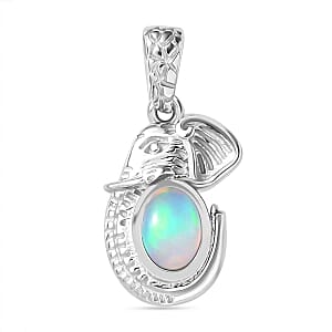 Ethiopian Welo Opal 0.50 ctw Fancy Pendant in Rhodium Over Sterling Silver
